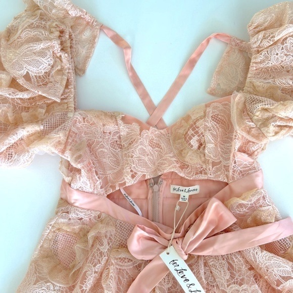 For Love & Lemons Meredith Embroidered Strappy Lace Puff Sleeve Mini Dress - Picture 9 of 15